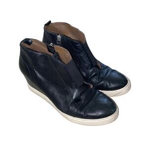 Linea Paolo Black Perforated Leather Wedge Sneakers High Top Ankle Boots (8.5M)